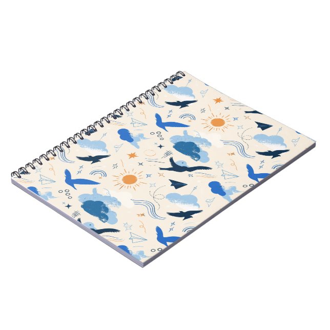 Dreamy Birds and Clouds Spiral Notebook (Left Side)