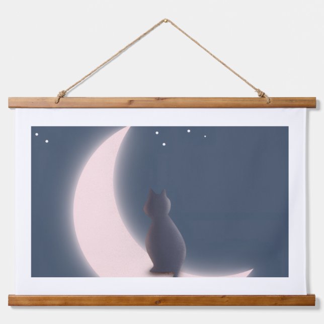 Dreamy Black Cat on Crescent Moon Wall Hanging |  Tapestry (Front)