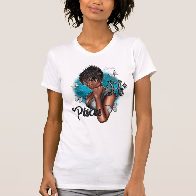 Dreamy Black Pisces Diva with Ethereal Charm T-Shirt (Front)
