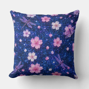 Dreamy Blossom Night With Cherry flowers Cushion