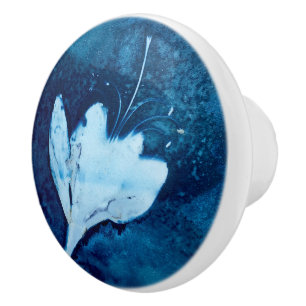 Dreamy Blue and White Floral Cyanotype Decorative Ceramic Knob