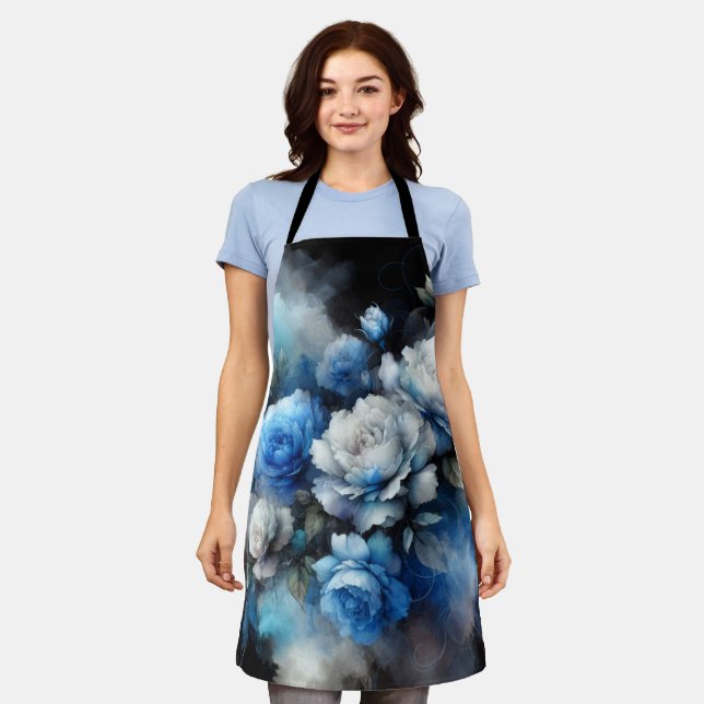 Dreamy Blue and White Roses Apron (Worn)