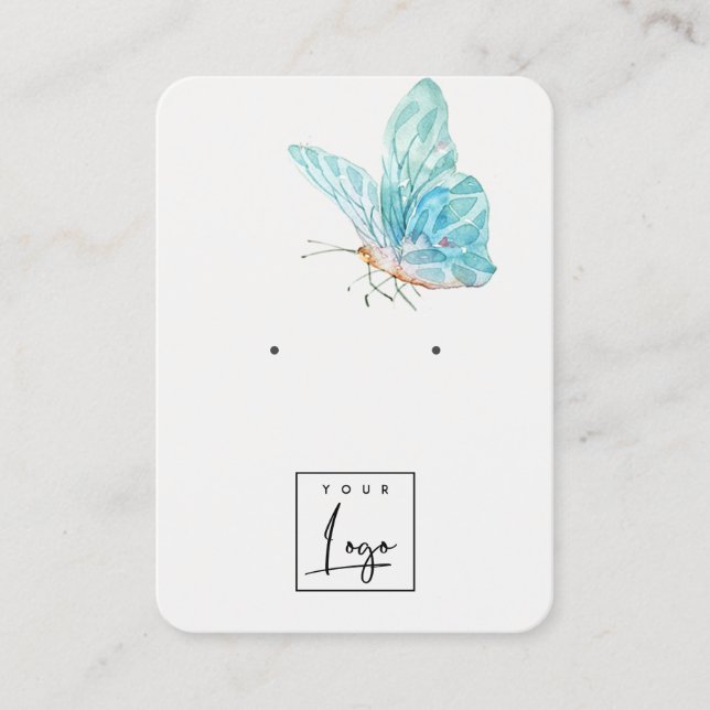 Dreamy Blue Aqua Butterfly Logo Earring Display Business Card (Front)