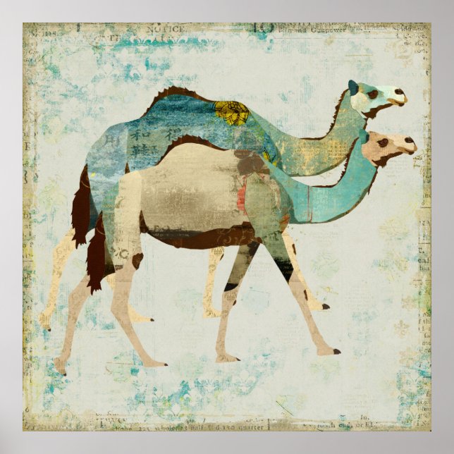 Dreamy Blue Camels Art Poster (Front)