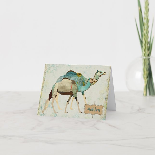 Dreamy Blue Camels Notecard (Front)