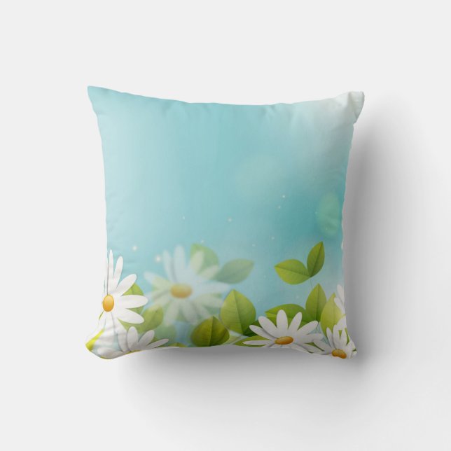 Dreamy Blue Daisy Floral Art Cushion (Front)
