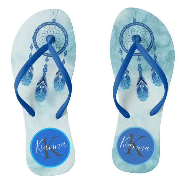 Dreamy Blue Dream Catcher Monogram Jandals (Footbed)