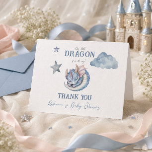 Dreamy Blue Fairytale Dragon Baby Shower Thank You Card