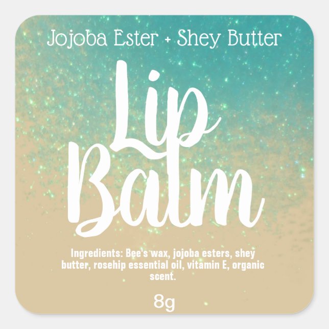 Dreamy Blue Glitter On Kraft Lip Balm Labels (Front)
