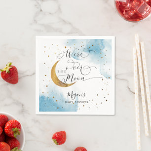 Dreamy Blue Gold Over The Moon Baby Shower Napkin