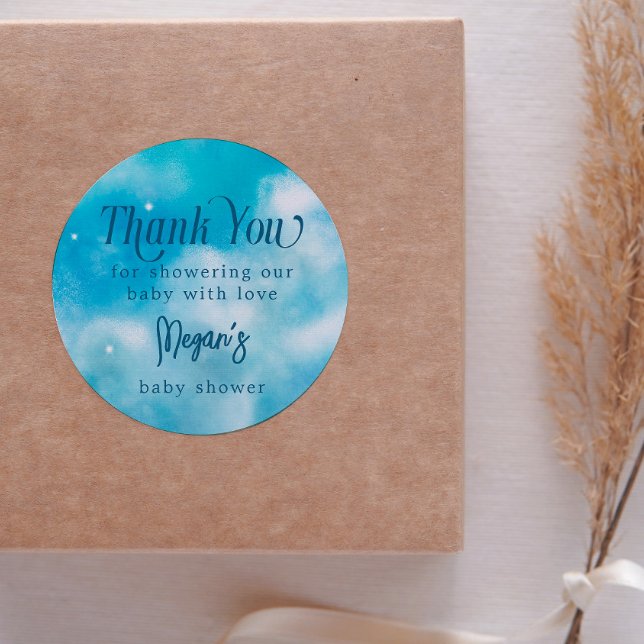 Dreamy Blue Heaven Sent Baby Shower  Classic Round Sticker (Creator Uploaded)