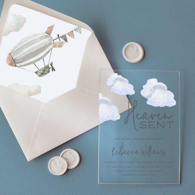 Dreamy Blue Heaven Sent Sky Themed Boy Baby Shower Acrylic Invitations (Creator Uploaded)