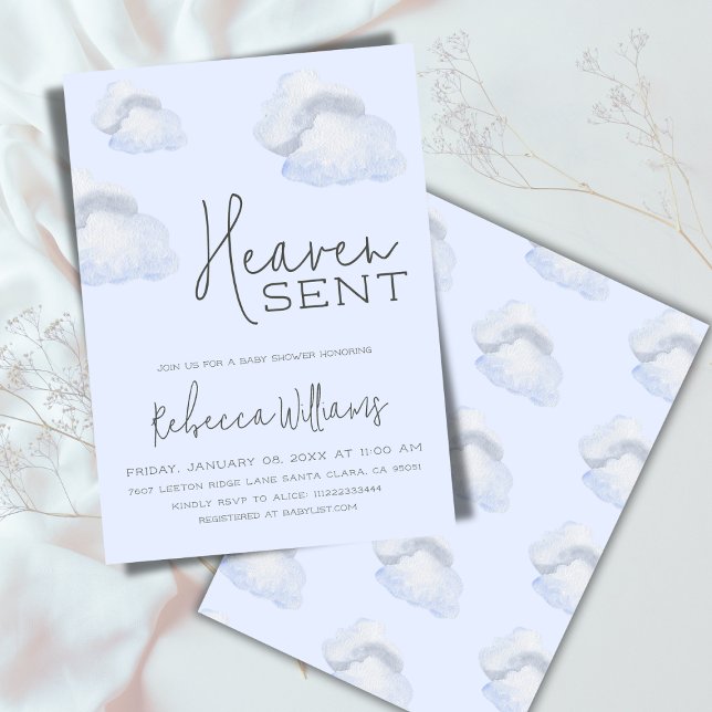 Dreamy Blue Heaven Sent Sky Themed Boy Baby Shower Invitation (Creator Uploaded)