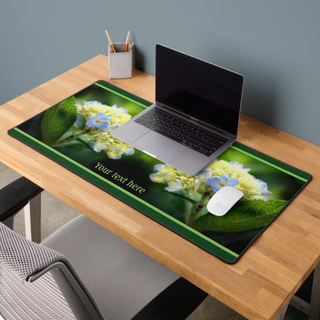 Dreamy Blue Hydrangea Flower Personalised Desk Mat (Office 2)