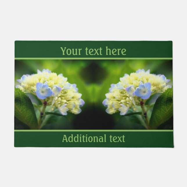 Dreamy Blue Hydrangea Flower Personalised Doormat (Front)