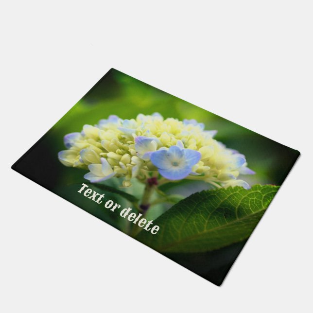 Dreamy Blue Hydrangea Flower Personalised Doormat (Angled)