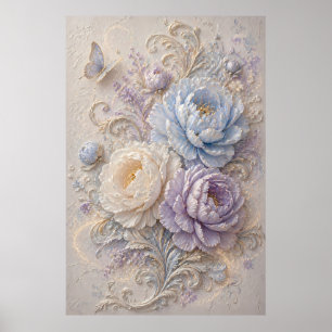 Dreamy Blue Lavender Embossed Floral Art Poster