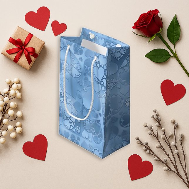 Dreamy Blue Layered Heart Collage Pattern Small Gift Bag (Creator Uploaded)