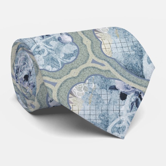 Dreamy Blue Medallion Tie (Rolled)
