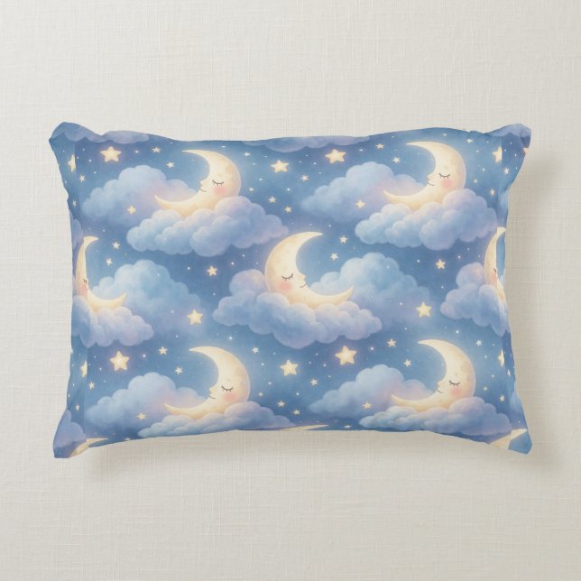 ☁️ Dreamy Blue Moon Cloud Celestial Style 🌙 Decorative Cushion (Front)