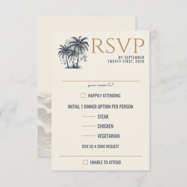 Dreamy Blue Palm Trees Food Choices RSVP Card (Front/Back)