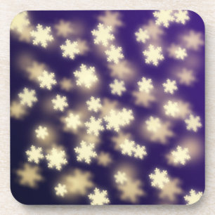 Dreamy Blue Snowflake Bokeh Lights Coaster