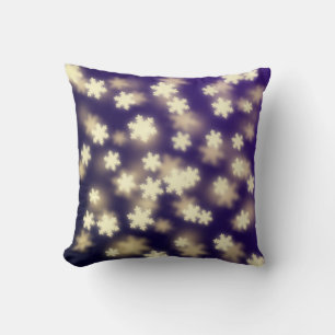 Dreamy Blue Snowflake Bokeh Lights Cushion