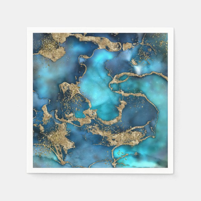 Dreamy Blue Teal and Gold Napkin (Front)