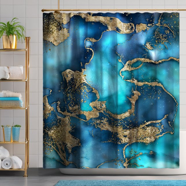 Dreamy Blue Teal and Gold Shower Curtain (Creator Uploaded)
