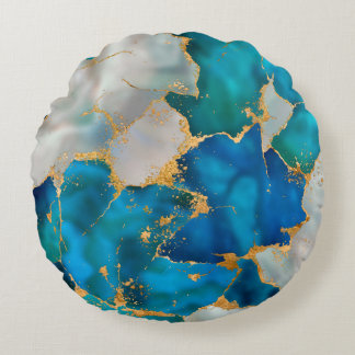 Dreamy Blue, Teal, pearl and Gold Round Cushion
