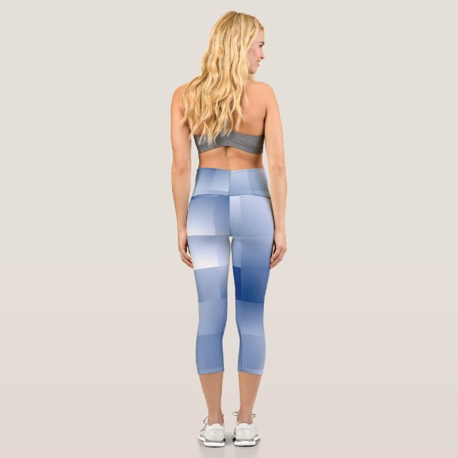 Dreamy Blue Tones in a Square Pattern Capri Leggings (Back)