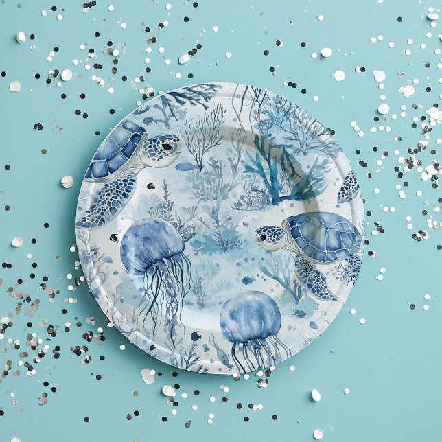 Dreamy Blue Under the Sea Baby Shower Paper Plate (Creator Uploaded)