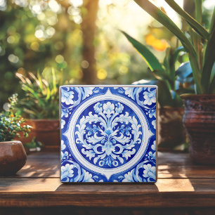 Dreamy Blue Watercolor Acanthus Leaf Design Tile