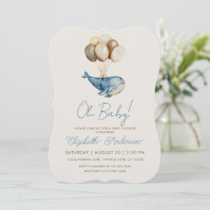 Dreamy Blue Whale and Balloons Boy Baby Shower Invitation