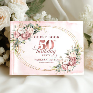 Dreamy Blush Floral 50th Birthday Sign In Book