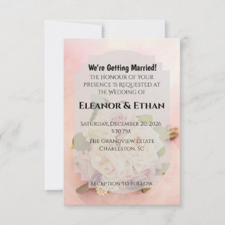 Dreamy Blush Pink Rose and Tulle Romantic Wedding Invitation