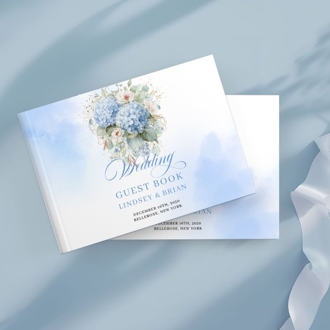 Dreamy Bohemian Blue Hydrangeas Gold Guest Book (Dreamy Bohemian Blue Hydrangeas Gold Guest Book)