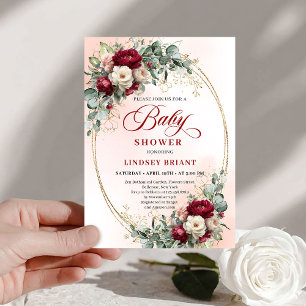 Dreamy Bohemian Deep Red Floral Baby Shower Invitation