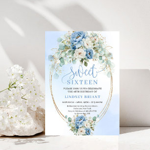 Dreamy Bohemian Dusty Blue Floral Sweet 16 Invite