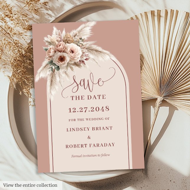 Dreamy Boho Dusty Pink Floral Arch Save the Date Invitation (Dreamy Boho Dusty Pink Floral Arch Save the Date)