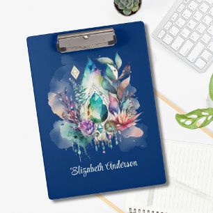 Dreamy Boho Magical Crystals Dreamcatcher Navy Clipboard