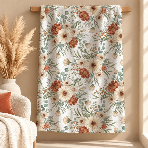 Dreamy Boho Terracotta Sage Copper Floral Blanket