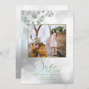 Dreamy Bokeh and Eucalyptus Foliage Save the Date Invitation