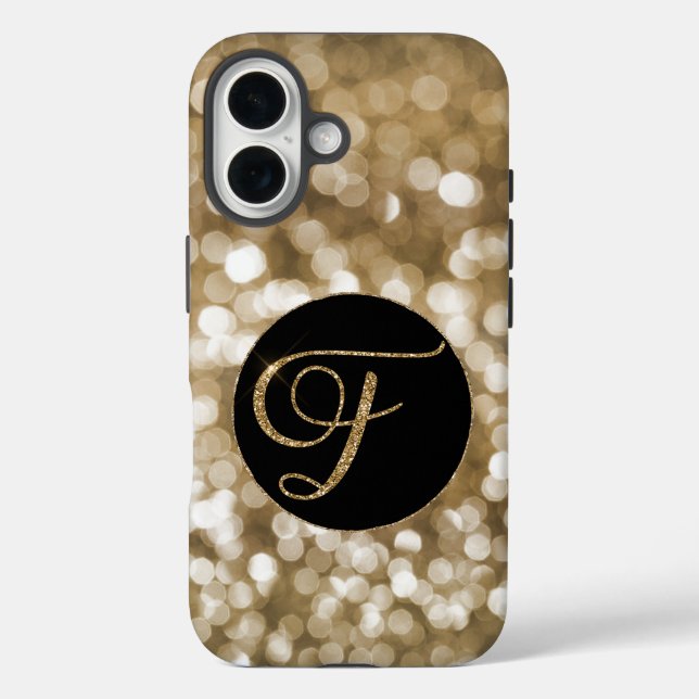 Dreamy Bokeh Gold Glitter Letter F Monogram Black  Case-Mate iPhone Case (Back)