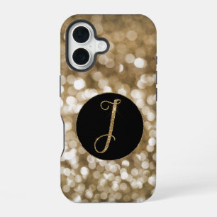Dreamy Bokeh Gold Glitter Letter I Monogram Black iPhone 16 Case
