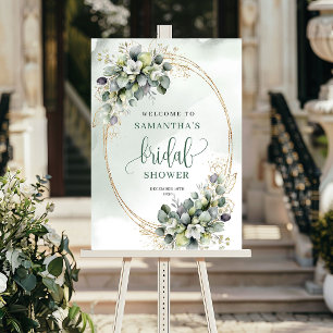 Dreamy Botanical Green Gold Bridal Shower Welcome Poster