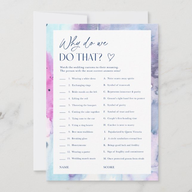 Dreamy Bridal Shower Wedding Customs Game Card (Front)