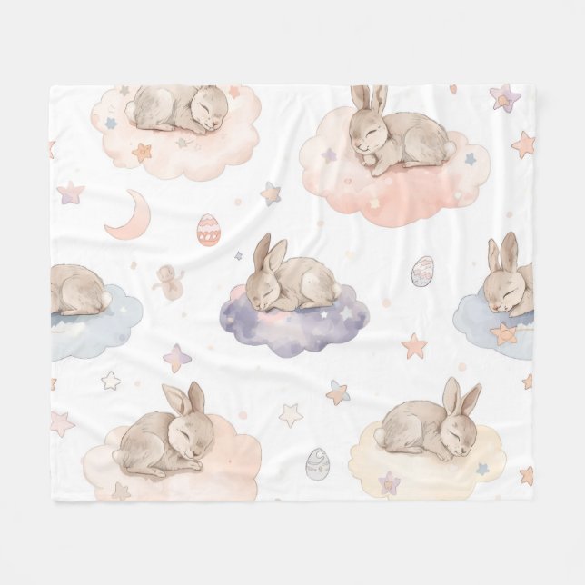 Dreamy Bunny Clouds Baby Blanket | Sleeping Bunny (Front (Horizontal))