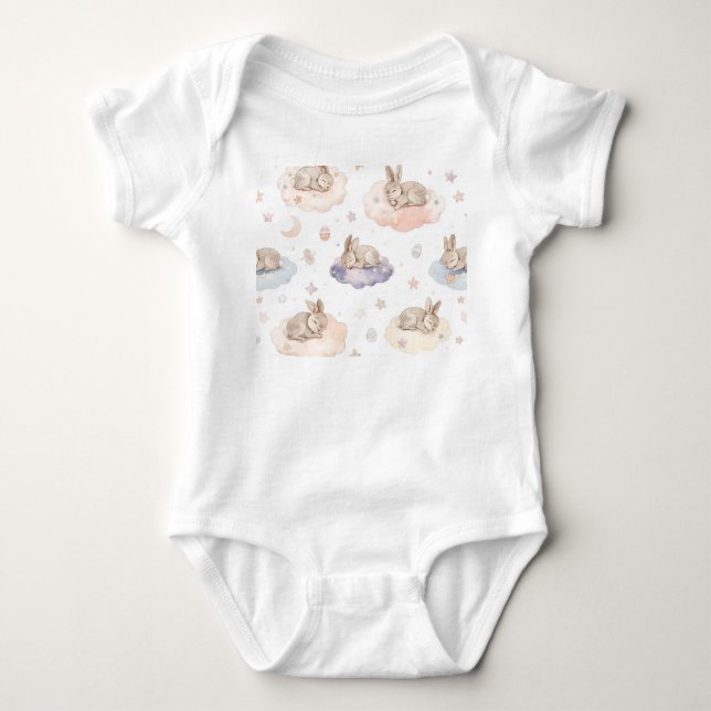 Dreamy Bunny Clouds Baby Bodysuit | Sleeping Bunny (Front)