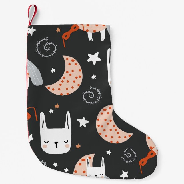 Dreamy Bunny Nights: Starlit Patterns Small Christmas Stocking (Front)